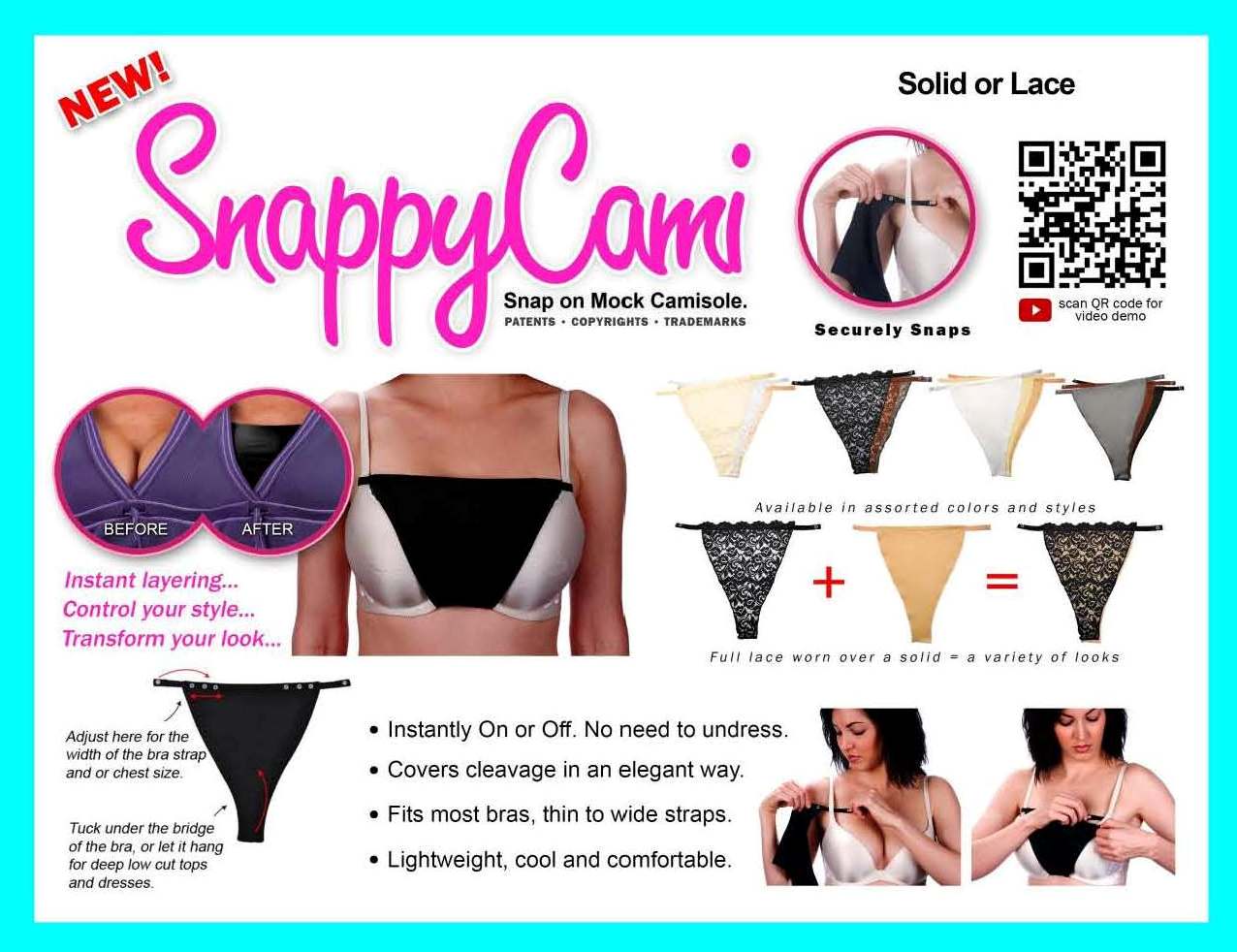 Women Cami Secret Lace Clip-on Mock Camisole Bra Overlay Modesty Panel  Underwear